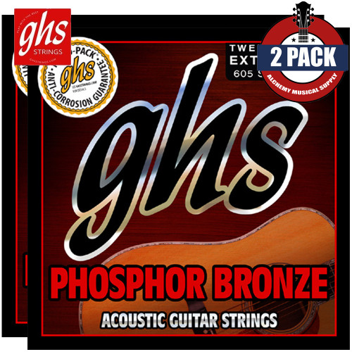 2-PACK GHS 605 Phosphor Bronze 12-String Acoustic Guitar Strings Extra Light 9-42