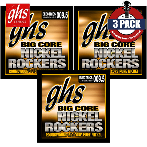 3-PACK GHS BCXL Big Core Nickel Rockers Extra Light Electric Guitar Strings 9.5-42