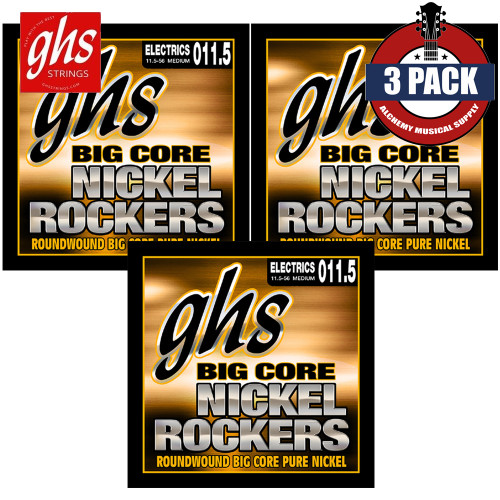 3-PACK GHS BCM Big Core Nickel Rockers Medium Electric Guitar Strings 11.5-56