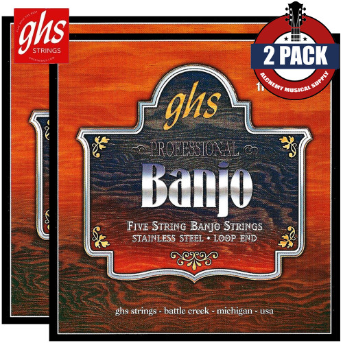 2-PACK GHS PF180 Stainless Steel 5-String Banjo Loop End Strings - .011-.024 Medium 2-PACK GHS PF180 Stainless Steel 5-String Banjo Loop End Strings - .011-.024 Medium