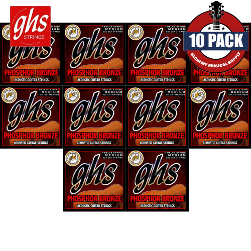 10-PACK GHS 625 Phosphor Bronze 12-String Acoustic Guitar Strings Medium 12-52