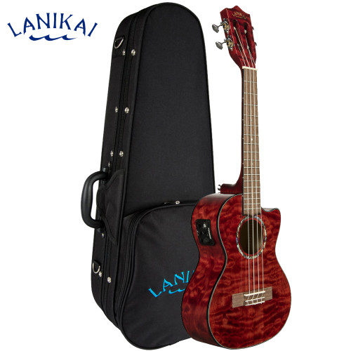 Lanikai QM-RDCET Quilted Maple Red Stain Tenor Acoustic Electric Ukulele With Foam Case Lanikai QM-RDCET Quilted Maple Red Stain Tenor Acoustic Electric Ukulele With Foam Case