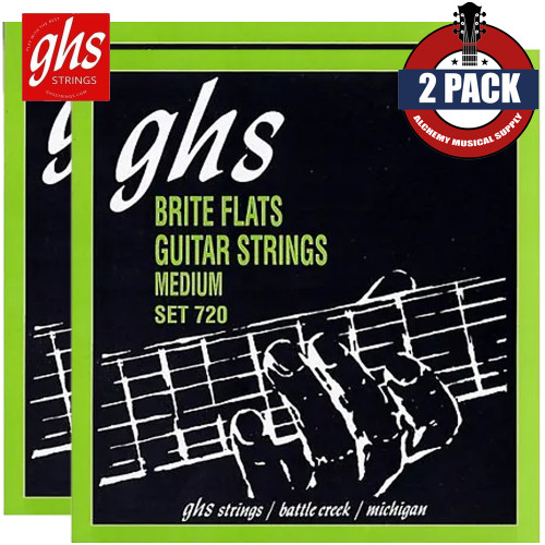 2-PACK GHS 720 Brite Flats Micro-Ground Roundwound Nickel Electric Guitar Strings 11-50
