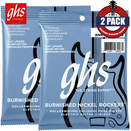 2-PACK GHS BNR-L Burnished Nickel Rockers Light Electric Guitar Strings 10-46