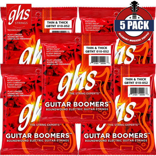 5-PACK GHS Electric Boomers GBTNT Thin/Thick Nickel-Plated Steel Guitar Strings 10-52