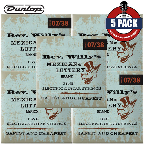 5-PACK Dunlop RWN0738 Rev Willy's Lottery Brand Electric Guitar Strings 7-38 Super Fine