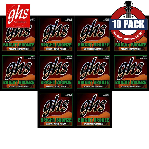 10-PACK GHS BB30L Bright Bronze - 80/20 Bronze Light Acoustic Guitar Strings
