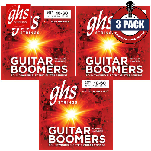 3-PACK GHS Boomers GBZW Nickel Plated Steel Electric Guitar Strings 10-60