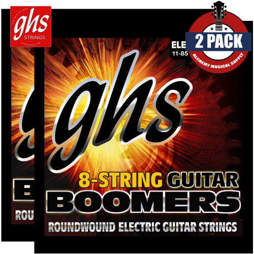 2-PACK GHS GBH-8 8-String Nickel Plated Round Wound Heavy Electric Guitar Strings 11-85