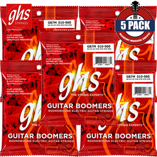 5-PACK GHS GB7M Boomers Nickel Roundwound 7-String Electric Guitar Strings Medium 10-60