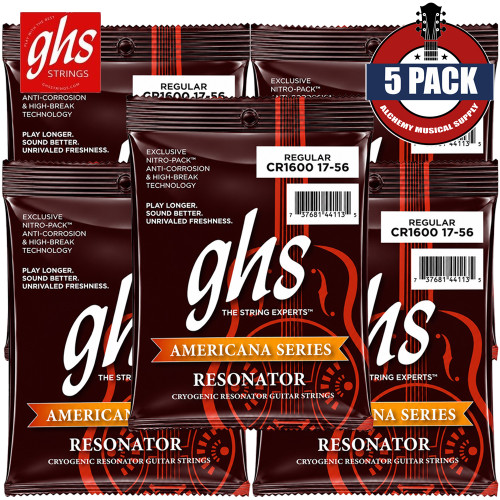 5-PACK GHS CR1600 Phosphor Bronze Resonator Acoustic Guitar Strings 17-56