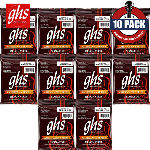 10-PACK GHS CR1600 Phosphor Bronze Resonator Acoustic Guitar Strings 17-56