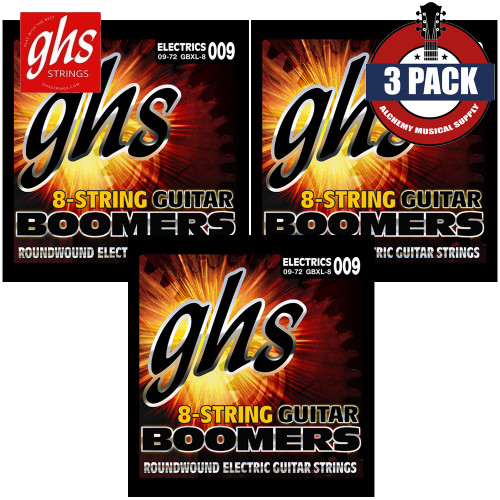 3-PACK GHS GBXL-8 Boomers 8-String Nickel Electric Guitar Strings 9-72