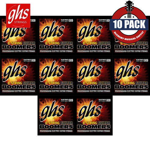 10-PACK GHS GBXL-8 Boomers 8-String Nickel Electric Guitar Strings 9-72