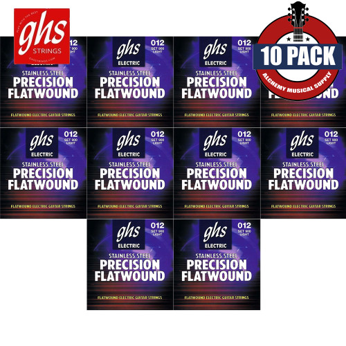 10-PACK GHS 900 Flatwound Stainless Steel Electric Guitar Strings Light 12-50