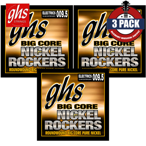 3-PACK GHS BCCL Big Core Nickel Rockers Custom Light Electric Guitar Strings 9.5-48