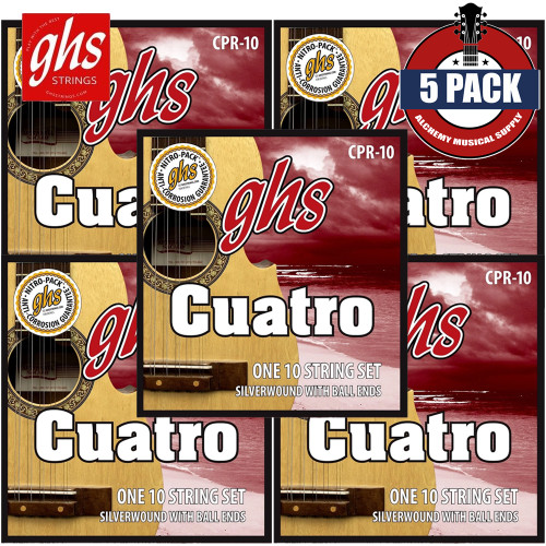 5-PACK GHS Strings CPR-10 Silver Wound Cuatro Puerto Rico String Set - Ball End