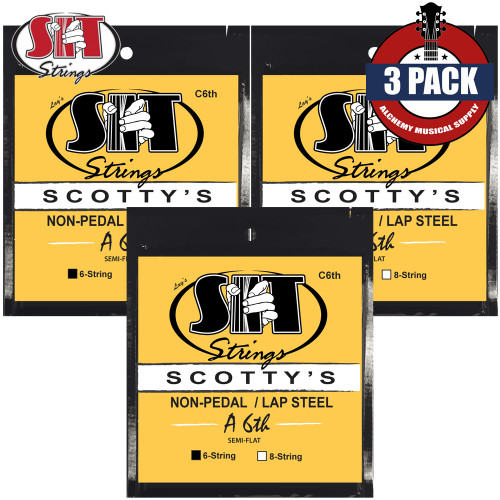 3-PACK SIT SC6A6TH Scotty's Non-Pedal/Lap Steel Semi-Flat Guitar Strings A 6TH