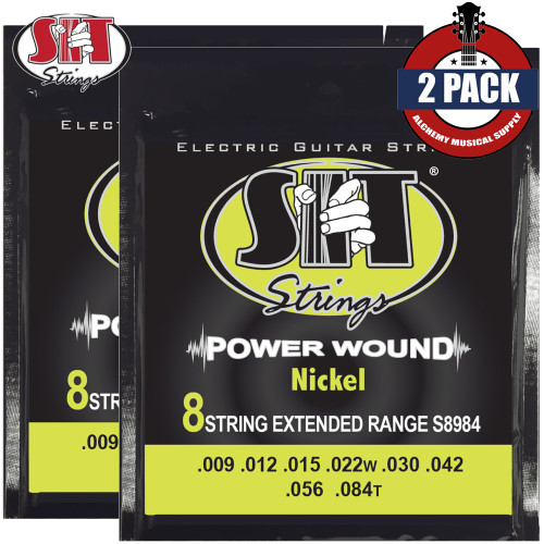 2-PACK SIT S8984 Power Wound 8-String Nickel Electric Guitar Strings 9-84