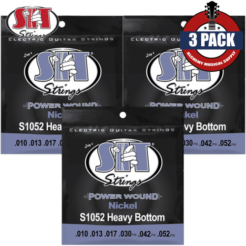 3-PACK SIT S1052 Power Wound Nickel Heavy Bottom Electric Guitar Strings 10-52