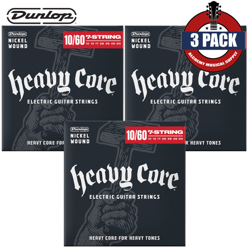 3-PACK Dunlop DHCN1060-7 7-String Heavy Core NPS Electric Guitar Strings 10-60