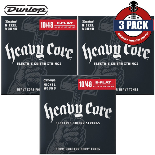 3-PACK Dunlop DHCN1048 Heavy Core NPS Electric Guitar Strings 10-48