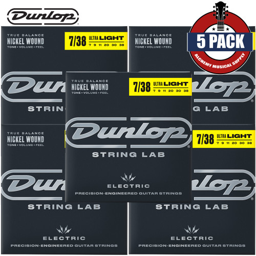 5-PACK Dunlop DEN0738 Nickel Plated Steel Electric Guitar Strings 07-38
