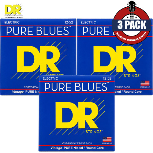 3-PACK DR PHR-12 Pure Blues Pure Nickel Electric Guitar Strings 12-52 Extra Heavy