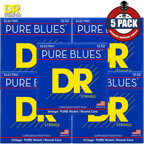 5-PACK DR PHR-12 Pure Blues Pure Nickel Electric Guitar Strings 12-52 Extra Heavy