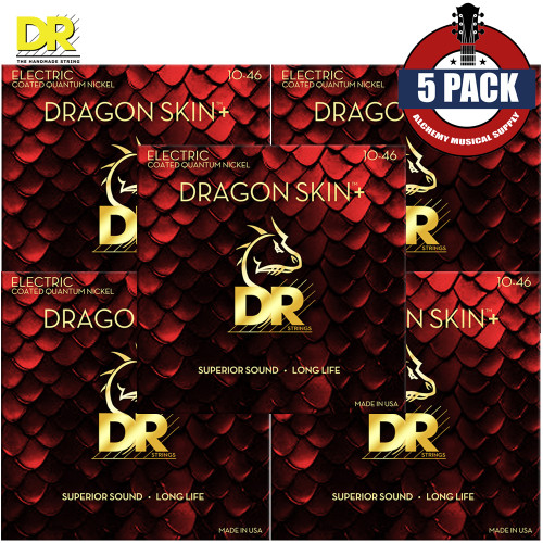 5-PACK DR DEQ-10 Dragon Skin+ Quantum Nickel Coated Electric Guitar Strings 10-46