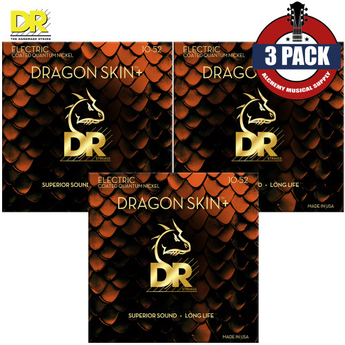 3-PACK DR DEQ-10/52 Dragon Skin+ Quantum Nickel Coated Electric Guitar Strings 10-52