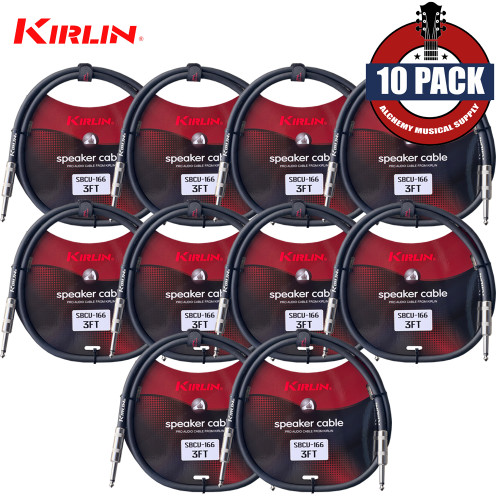 10-PACK Kirlin SBCV-166-03/BK 3FT 16AWG Straight 1/4" Mono Plug Speaker Cable Black