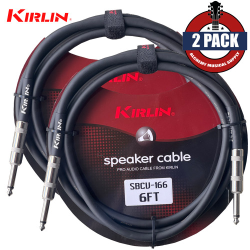 2-PACK Kirlin SBCV-166-06/BK 6FT 16AWG Straight 1/4" Mono Plug Speaker Cable Black