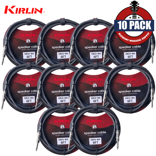 10-PACK Kirlin SBCV-166-06/BK 6FT 16AWG Straight 1/4" Mono Plug Speaker Cable Black