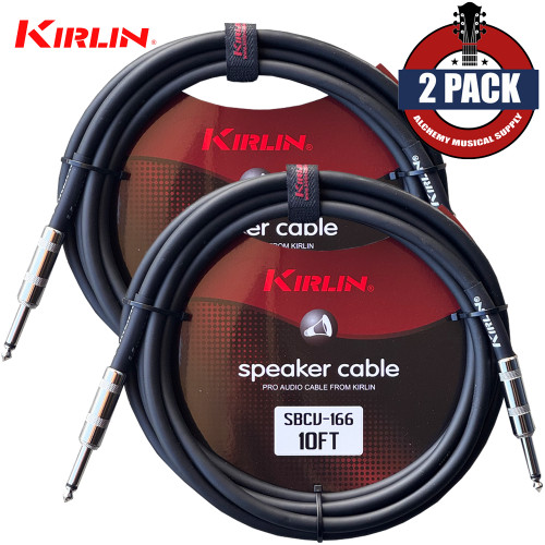2-PACK Kirlin SBCV-166-10/BK 10FT 16AWG Straight 1/4" Mono Plug Speaker Cable Black