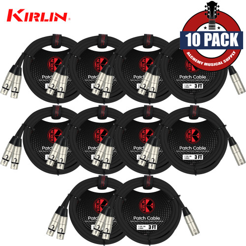 10-PACK Kirlin 3FT Splitter Y-Cable 3-Pin XLR Male to Dual XLR Female 24AWG Y-301-03