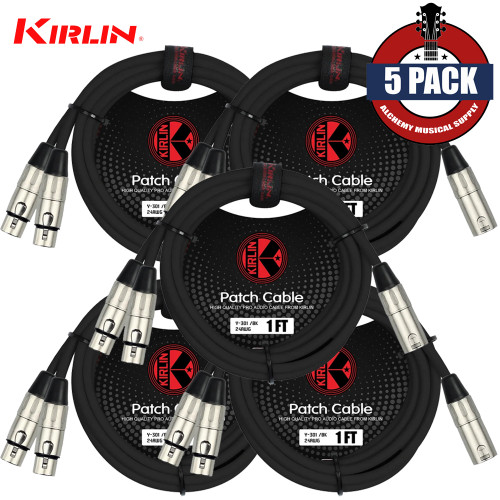5-PACK Kirlin 1FT Splitter Y-Cable 3-Pin XLR Male to Dual XLR Female 24AWG Y-301-01