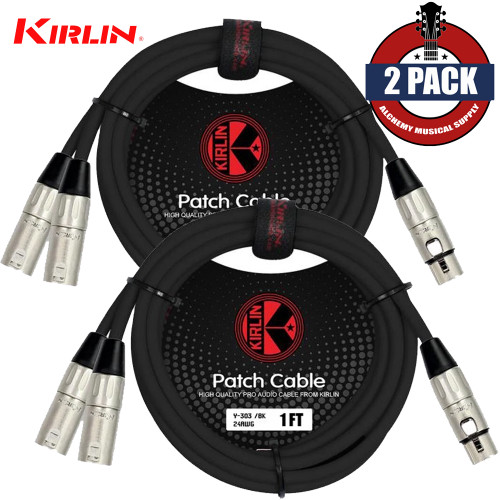 2-PACK Kirlin 1FT Splitter Y-Cable 3-Pin XLR Female to Dual XLR Male 24AWG Y-303-01