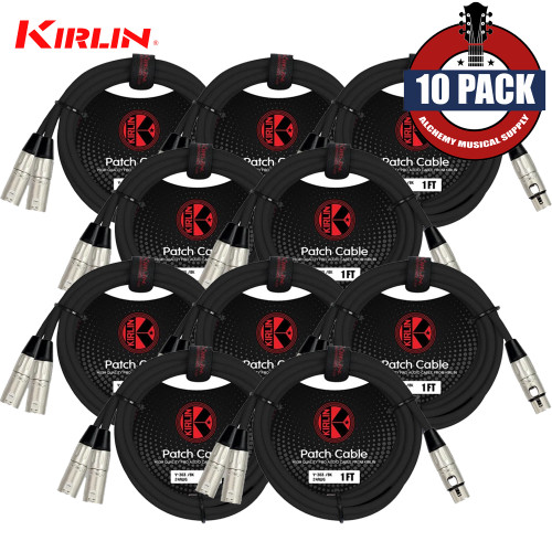 10-PACK Kirlin 1FT Splitter Y-Cable 3-Pin XLR Female to Dual XLR Male 24AWG Y-303-01