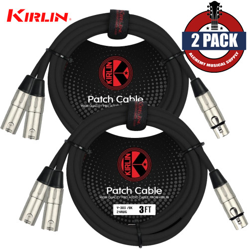 2-PACK Kirlin 3FT Splitter Y-Cable 3-Pin XLR Female to Dual XLR Male 24AWG Y-303-03