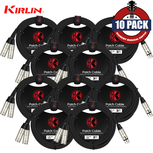 10-PACK Kirlin 3FT Splitter Y-Cable 3-Pin XLR Female to Dual XLR Male 24AWG Y-303-03