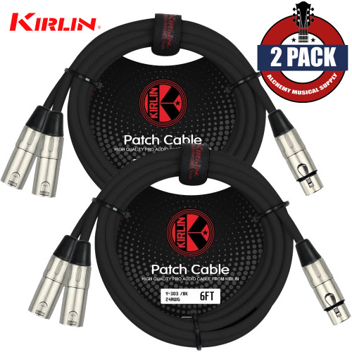 2-PACK Kirlin 6FT Splitter Y-Cable 3-Pin XLR Female to Dual XLR Male 24AWG Y-303-06
