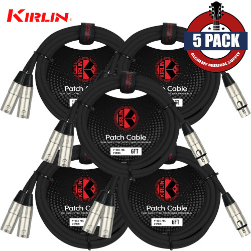 5-PACK Kirlin 6FT Splitter Y-Cable 3-Pin XLR Female to Dual XLR Male 24AWG Y-303-06