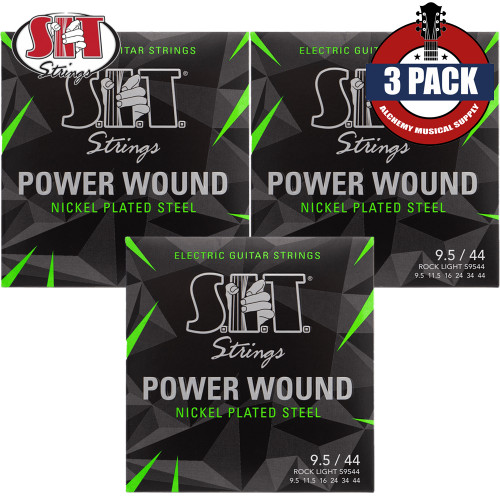 3-PACK SIT S9.544 Power Wound Nickel Rock Light Electric Guitar Strings 9.5-44