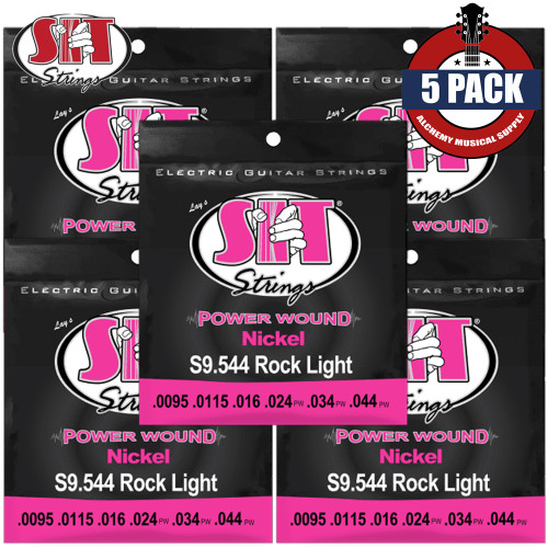 5-PACK SIT S9.544 Power Wound Nickel Rock Light Electric Guitar Strings 9.5-44