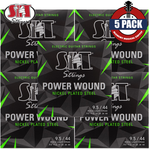 5-PACK SIT S9.544 Power Wound Nickel Rock Light Electric Guitar Strings 9.5-44