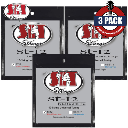 3-PACK SIT ST12 12-String Universal Tuning Nickel Plated Pedal Steel Guitar Strings