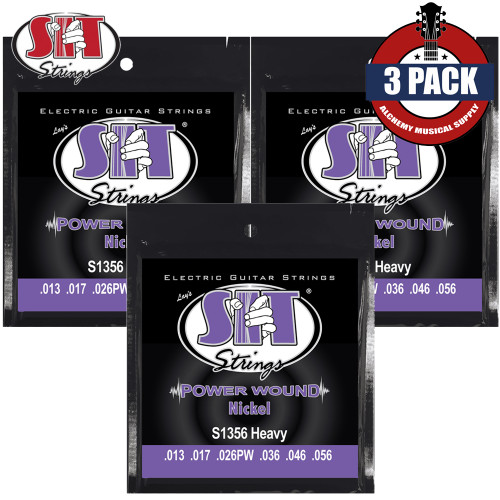 3-PACK SIT S1356 Power Wound Nickel Heavy Electric Guitar Strings 13-56