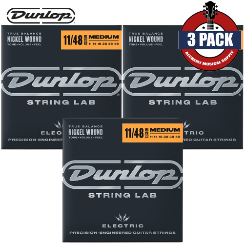 3-PACK Dunlop DEN1148 Custom Medium Nickel Electric Guitar Strings 11-48