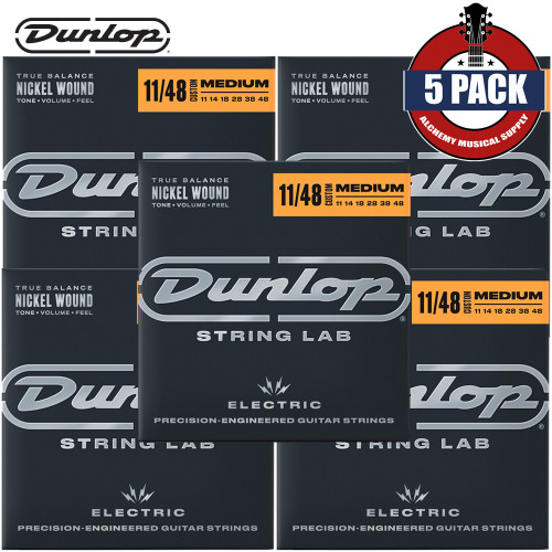 5-PACK Dunlop DEN1148 Custom Medium Nickel Electric Guitar Strings 11-48